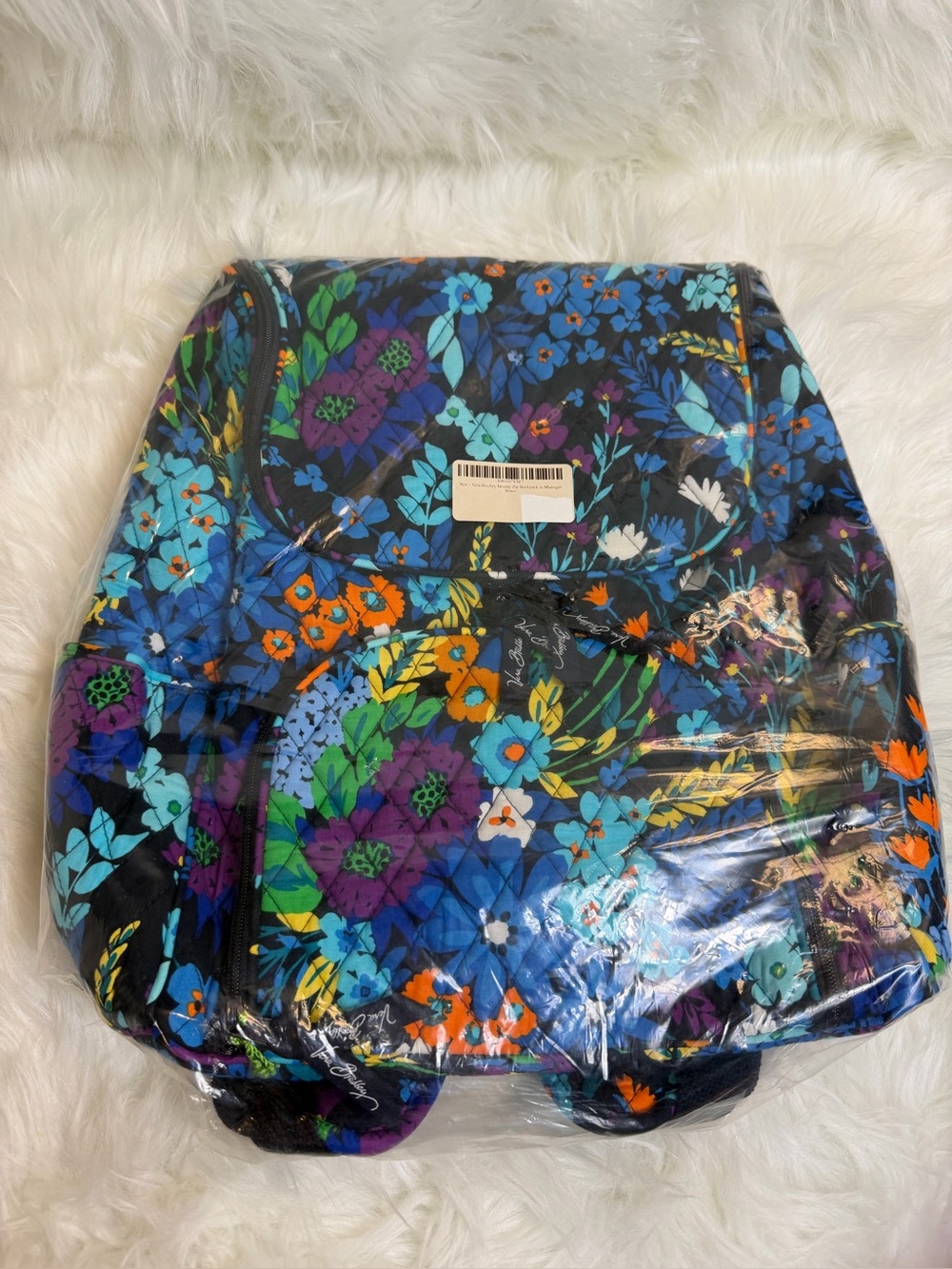 Vera Bradley Double Zip Backpack Retired Midnight Blues Floral Pattern NEW